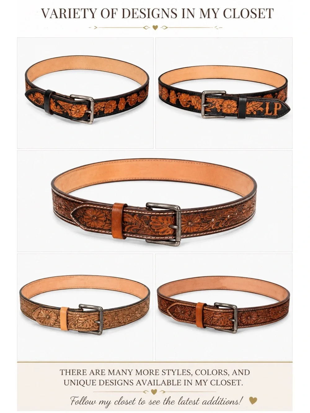 Tooled Leather Belt - Tan handmade